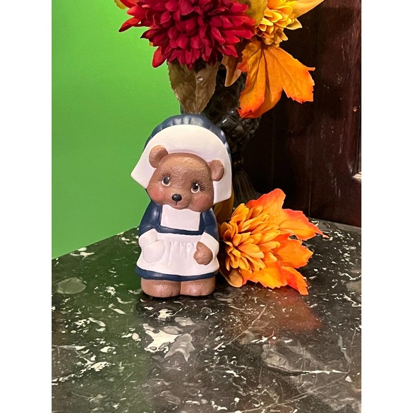 Ceramic Pilgrim Bear Thanksgiving Harvest Decor Figurines Fall Decor - Picture 2 of 9